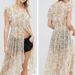 Free People Sheer Floral High-Low Shirt